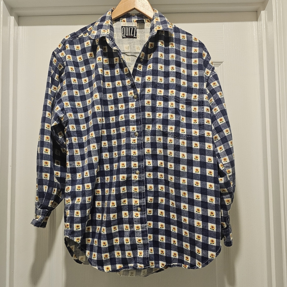 Vintage QUIZZ Gingham Sunflower Flannel